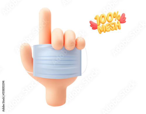 Vector realistic isolated hand holding a medical mask on white background.
