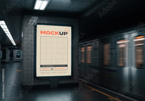 Vertical Subway Station Backlight Sign Advertising Billboard Mockup