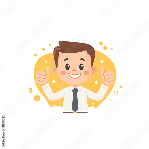 a smiling cartoon dad giving a double thumbs-up, transparent background, flat vector style, fun and happy, sticker illustration