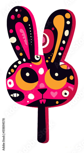 Colorful Modern Doodle Illustration of a Stylized Rabbit Face with Patterns