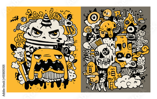 Modern Hand-Drawn Illustration of Colorful Abstract Characters and Designs