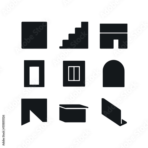 Architectural Minimalism Icons. Solid, filled icons set of architectural minimalism: smooth wall, white