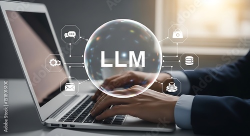 Businessman using laptop with llm technology interface