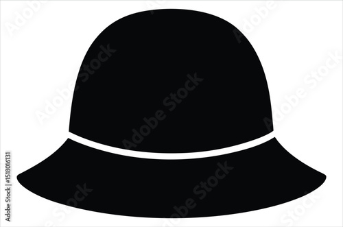 Blank black and white bucket hat mockup, no gravity, 3d rendering. Empty canvas oversized headgear mock up, isolated. Clear fabric panama,  vector art, illustration,  cartoon on white background
