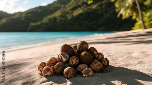 Pile Of Brown Tropical Shells On Beach
