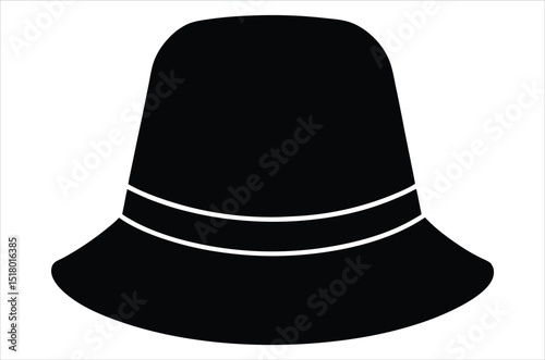 Blank black and white bucket hat mockup, no gravity, 3d rendering. Empty canvas oversized headgear mock up, isolated. Clear fabric panama,  vector art, illustration,  cartoon on white background