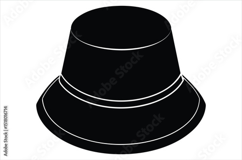 Blank black and white bucket hat mockup, no gravity, 3d rendering. Empty canvas oversized headgear mock up, isolated. Clear fabric panama,  vector art, illustration,  cartoon on white background