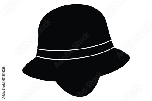 Blank black and white bucket hat mockup, no gravity, 3d rendering. Empty canvas oversized headgear mock up, isolated. Clear fabric panama,  vector art, illustration,  cartoon on white background