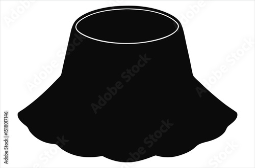 Blank black and white bucket hat mockup, no gravity, 3d rendering. Empty canvas oversized headgear mock up, isolated. Clear fabric panama,  vector art, illustration,  cartoon on white background