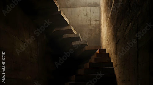 Dark Stairway Interior With Warm Light