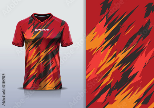 T-shirt mockup abstract texture grunge texture sport jersey design for football, soccer, racing, esports, running, red black color