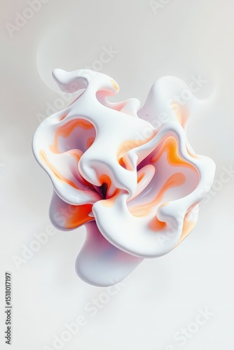 Beautiful abstract swirl of pastel colors floating against a soft white background, showcasing a dynamic play of shapes and forms