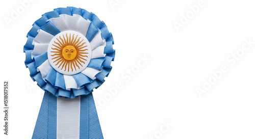 Argentinian patriotic rosette isolated on a white background displaying national symbolism