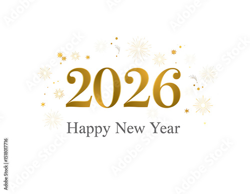 Elegant Happy New Year 2026 | Gold Text with Snowflakes