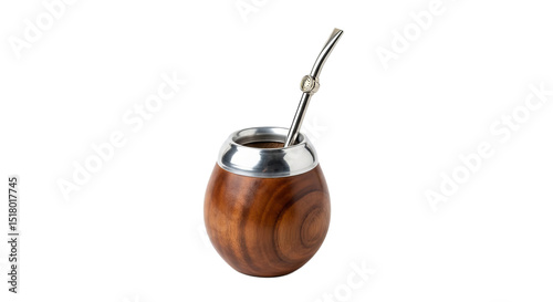 Mate gourd with bombilla showcasing traditional Argentine drink in an isolated setting against a white background