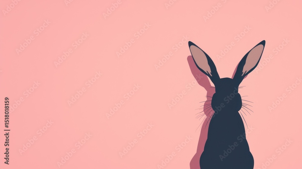 Obraz premium minimalistic black bunny silhouette on pastel pink background, clean design, stock photo style