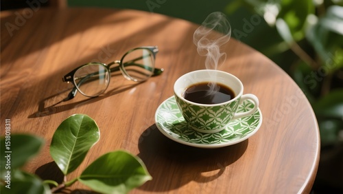 a cup of tea and a sunglass on a table