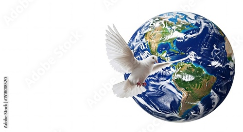 Earth globe with peace dove symbolizing harmony in a global landscape