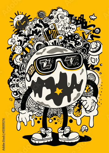 Modern Hand-Drawn Illustration of a Stylized Character with Sunglasses