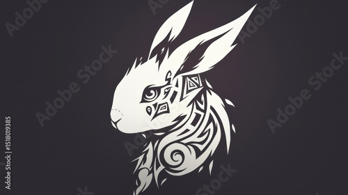 tribal art style bunny silhouette with intricate patterns