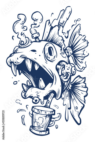 Unconventional Modern Illustration of a Fish with Mechanical Elements