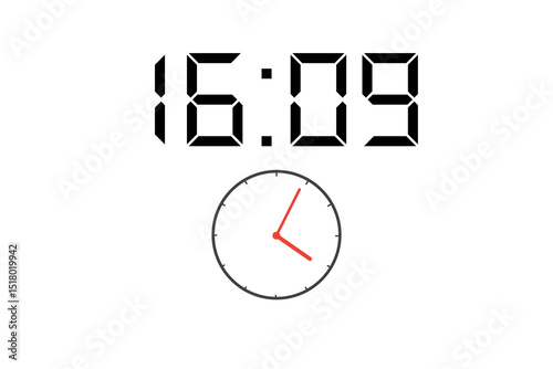16:09 vector,Digital Clock Display Showing 16:09 Time in Afternoon