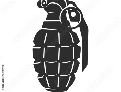 Silhouette of a combat army grenade for assault or defensive actions on the battlefield, a black grenade silhouette on a white background.