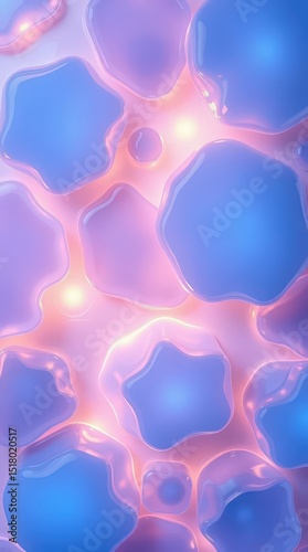 Colorful abstract cells with soft lighting create a vibrant biological landscape