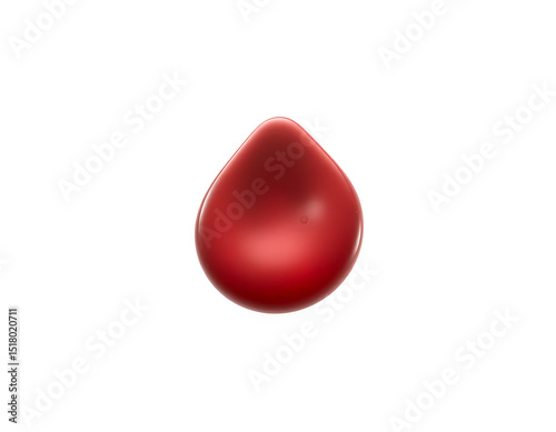 Vivid Red Blood Drop on White Background