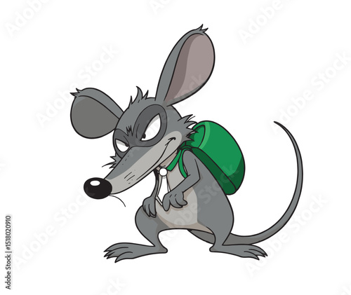 rat stealing money bag wearing tie and mask illustration, line art rat , representation coruption illustration