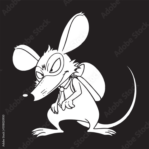 rat stealing money bag wearing tie and mask illustration, line art rat , representation coruption illustration