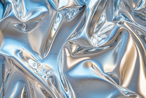 Iridescent chrome fabric reflects light with blue and gold hues. Use as cool backdrop for web design or product mockups easily.