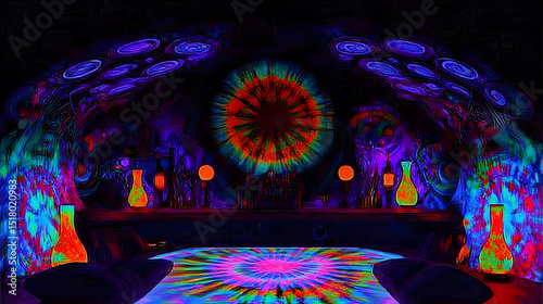 Colorful Psychedelic Neon Bar Interior Design