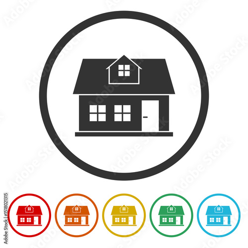 House home icon. Set icons in color circle buttons
