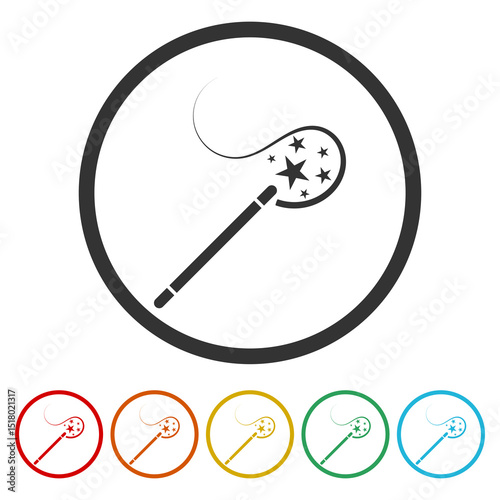 Magic wand icon. Set icons in color circle buttons