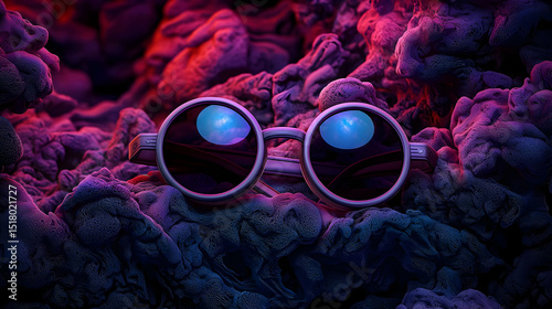 Stylish Round Sunglasses On Textured Background