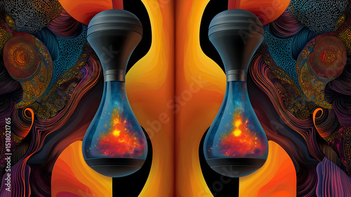 Abstract Symmetrical Glowing Glass Bottles