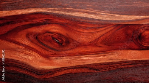Rich reddish wood surface displaying exquisite natural grain and distinctive knot