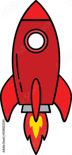Simple Spacecraft with Red and Yellow Flames