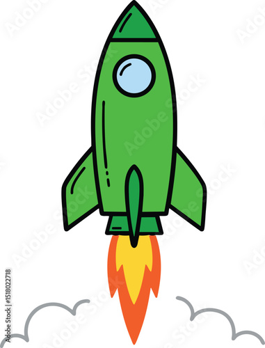 Simple Spacecraft with Red and Yellow Flames
