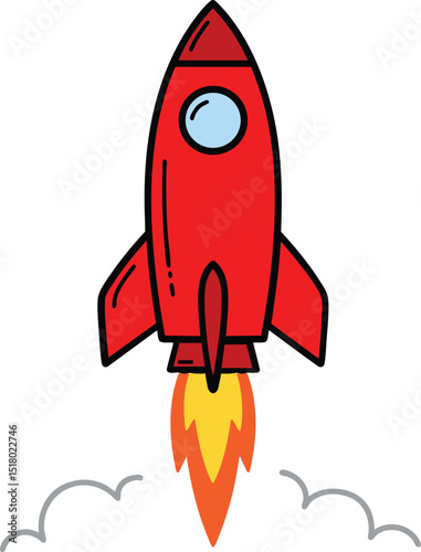Simple Spacecraft with Red and Yellow Flames