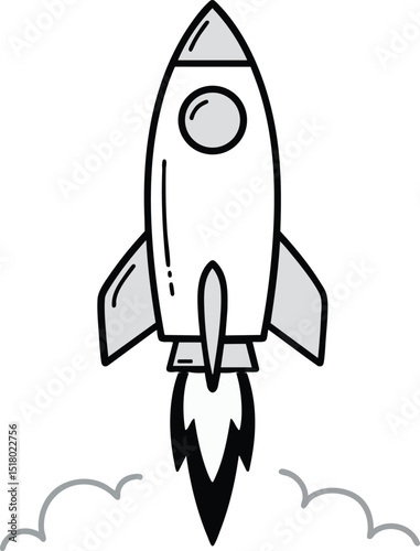 Fototapeta Naklejka Na Ścianę i Meble -  Monochrome Rocket Ship Blasting Off into Space