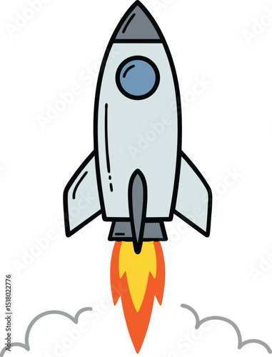Simple Spacecraft with Red and Yellow Flames