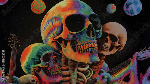 Colorful Psychedelic Skulls In Space