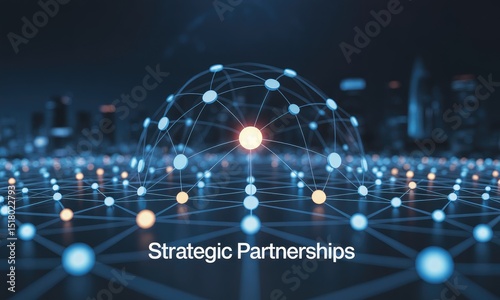 Conceptual network representing strategic partnerships in technology and innovation.