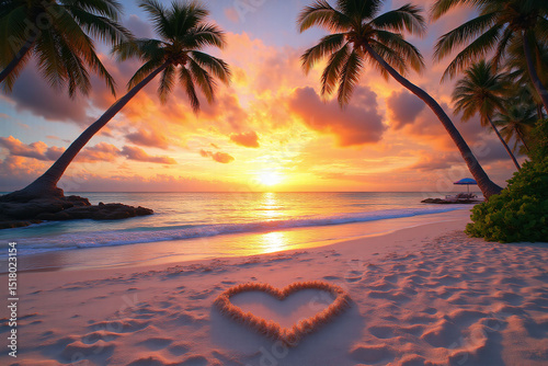 heart drawn in the sand on a beach at sunset2