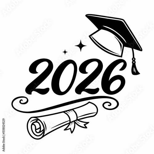 Minimalist Black and White Class of 2026 Graduation Artwork