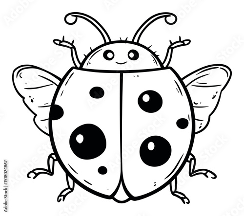 Cute Cartoon Ladybug Illustration with Happy Expression and Detailed Wings