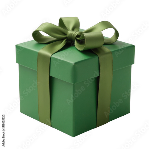 Colorful gift box with a ribbon, vibrant green color, ideal for celebrations, emphasizing joy and surprise. Isolated on white background or PNG