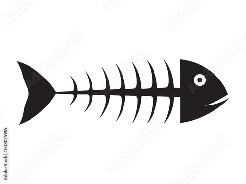 Playful Fish Bone Skeleton: Simple Aquatic Design for Seafood and Ocean Themes

